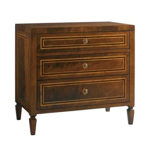 Lillian August Basel 3-Drawer Lamp Chest 30"W 18"D 28"H, European Walnut Burl Veneers Accented w/ Maple Inlays 1