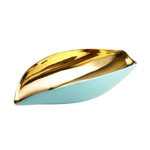 Medium Aqua Bowl with Gold Interior