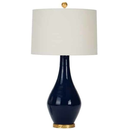 Ceramic Blue Table Lamp with White Drum Shade and Gold Base 1