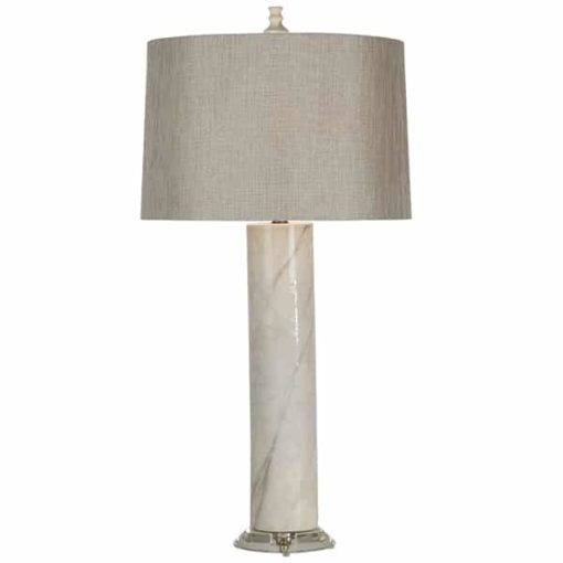 Ceramic White & Grey Table Lamp with Grey Drum Shade and Clear Base