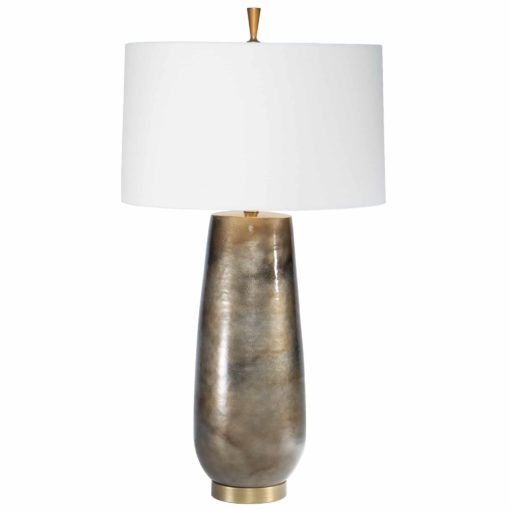 Table Lamp with Grey and Bronze Glaze with White Drum Shade