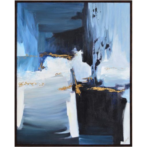 Hand Painted Canvas in Blue and Gold Accents in Black Frame 1