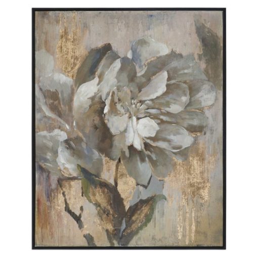 Abstract Flower in Gold and Grey Painted Canvas