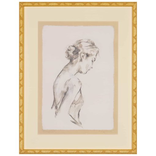 Artist Enhanced Print of a Lady Figure w/ Pulled Back Hair in Charcoal w/ Gold Frame