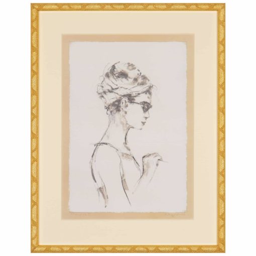 Artist Enhanced Print of a Lady Figure w/ Sunglasses in Charcoal w/ Gold Frame