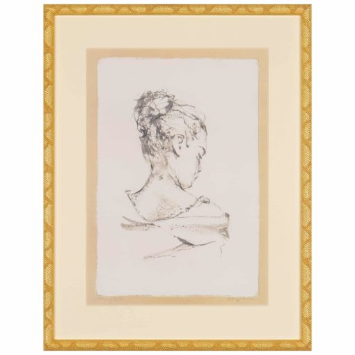 Artist Enhanced Print of a Lady Figure w/ Bun in Charcoal w/ Gold Frame 1