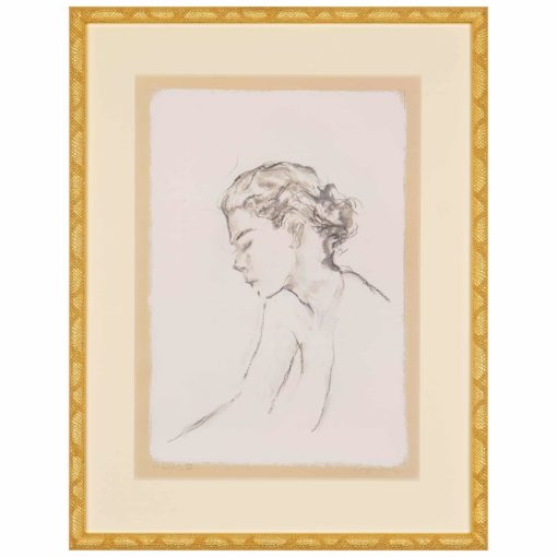 Artist Enhanced Print of a Lady Figure Facing to the Left in Charcoal w/ Gold Frame 1