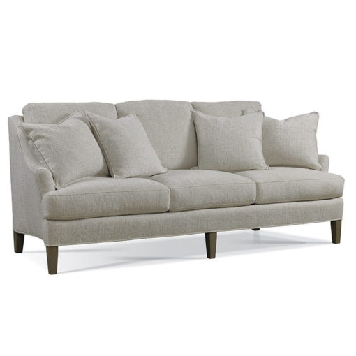 Sherrill Sofa w/Loose Pillow Back, 3 Seat Cushions, Curved Arms and Granite Finish Upholstered in Plank Cream Fabric.  4 Pillows Included