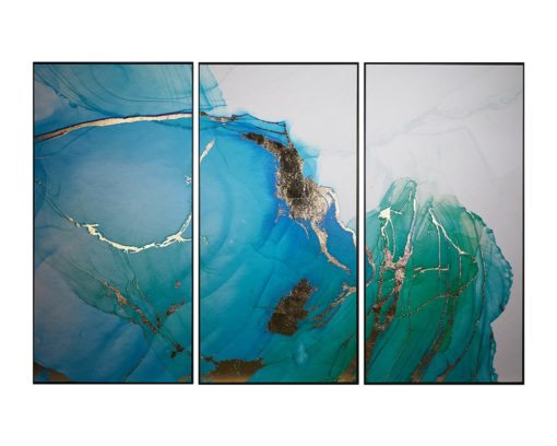 Vibrant triptych Evoking Hues of Blue Lagoon Water Printed on Canvas. Set of 3. 1