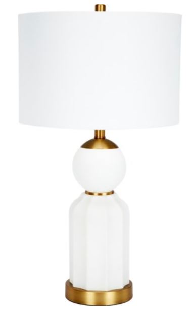 White Glass & Brass Accented Table Lamp w/White Linen Shade 1