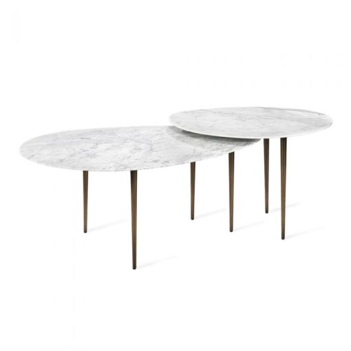 Bunching Cocktail Tables w/Carrara White Marble Tops and Stainless Steel Legs in Antique Bronze Finish. 1