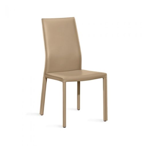 Luxurious Dining Chair Fully Upholstered in a Matte Cafe Leather.