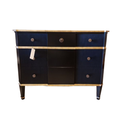 Chest w/Maple Solids with Cherry Veneers..Three soft-close drawers with Reeded drawer fronts. Ebony Finish w/Hand Painted Gold Leaf Accents 1