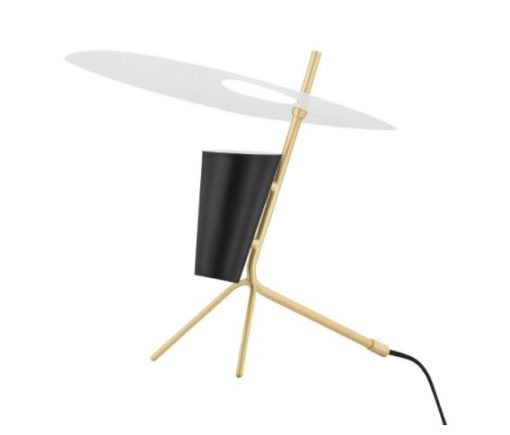 Eclectic Desk Lamp on Tripod Base in Combination of White, Black and Brass Finish