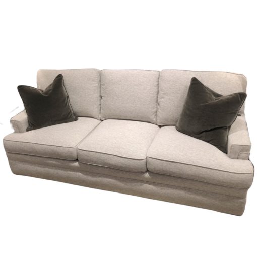 Sherrill 96 Series in Carlow Taupe Fabric w/ Contrasting Throw Pillows in Nevada Pewter. Spring Down Seat Cushion 1