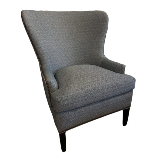 Wing Chair in Lavette Agean Gd. 30 w/ Java Finish and Brass (A) Nail Trim 1