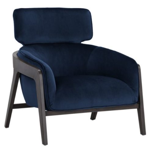 Mid-Century Arm Chair in Navy Blue Fabric w/Dark Finish on Frame 1