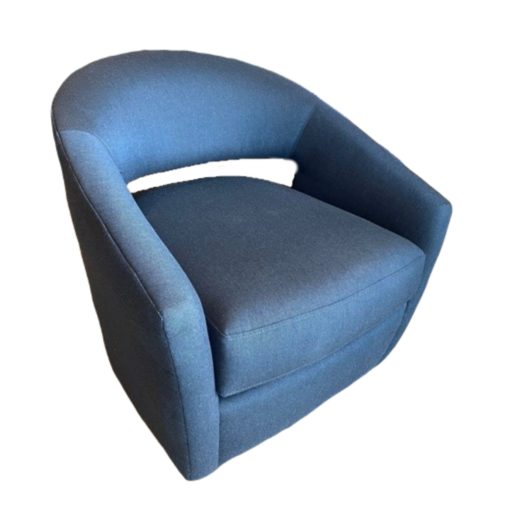 Contemporary Outdoor Swivel Chair with Open Back Design. Upholstered in Idol Navy Grade 12 w/Ultra Down Seat Cushion 1