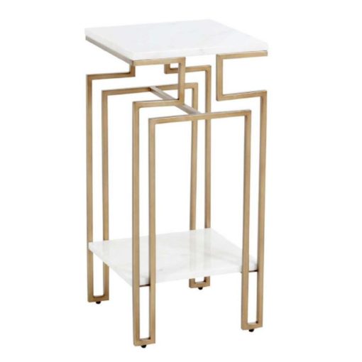 Drink Table w/ Classic Greek Motifs in Gilded Gold Finish and Marble Top & Shelf 1
