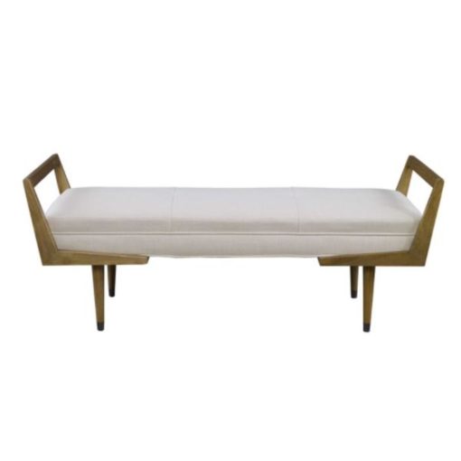 Mid-Century Inspired Bench w/ Birch Wood Frame and Ivory Tufted Bench Seat 1
