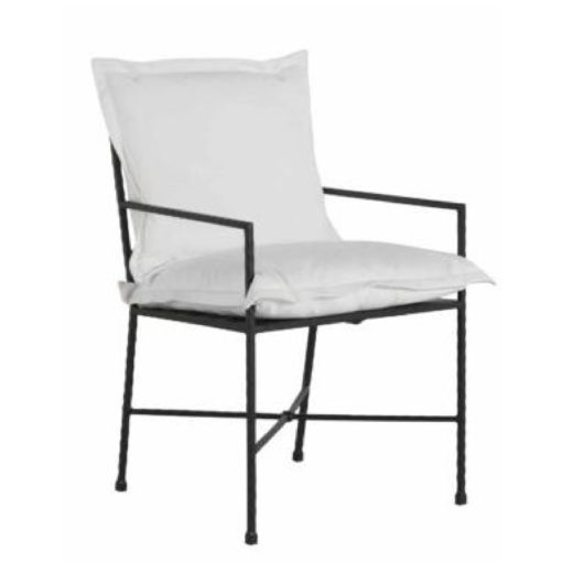 Wrought Iron Outdoor Armchair in Black Hammered Iron Finish w/ White Weltless Back/Seat Cushions 1