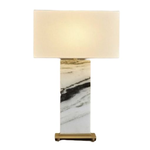 Table Lamp w/ Black & White Marble Body and Satin Brass Base 1