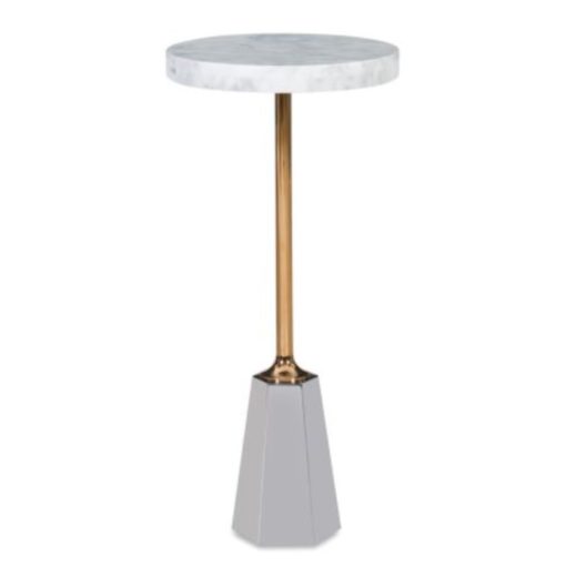 Petite Accent Table Features Thick Marble Top and Brass Post w/ Stainless Steel Geometric Base 1