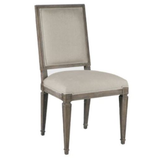 Square Back Oak Dining Chair in Sunbrella Linen Fabric