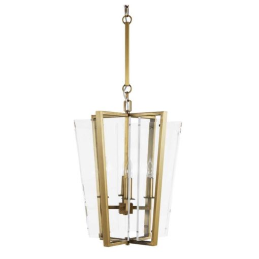 Modern Acrylic Lantern Pendant w/ Metal Frame in Matte Antique Brass Frame 1