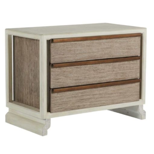 Three Drawer Mahogany Chest in Warm Antique Grey and Sesame White Tones w/ Antique Brass Pulls