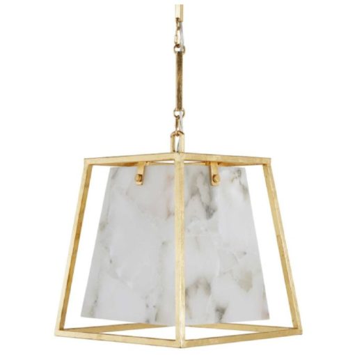 Pendant w/Natural Stone and Alabaster Highlighted by an Iron Frame in Gilded Gold 1