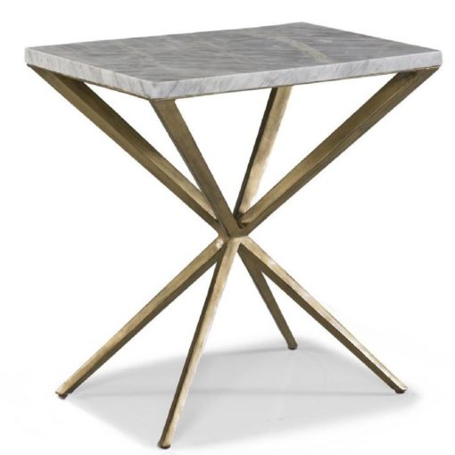 Hickory White Side Table w/ Stone Top and X-Base in Gold Finish 1