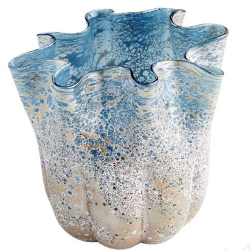 Durable Glass Vase in Spooky Blue Finish and Coated in Rugged White Texture. 1