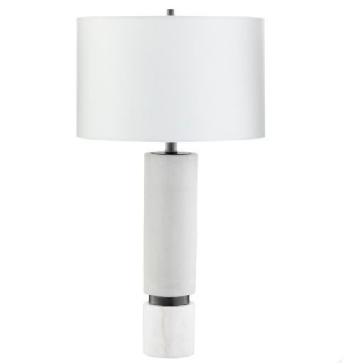 Concrete Table Lamp w/ Iron Accent and Off White Linen Shade. 1