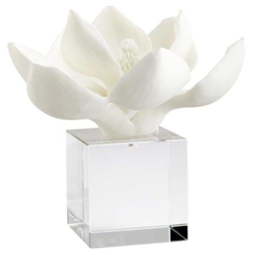 Blooming Leaves in White Resin Sprouting from Clear, Acrylic Cube Vase. 1