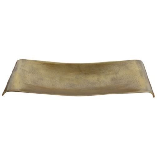 Curved Cast  Aluminum Tray Finished in a Lightly Antiqued Textured Gold.