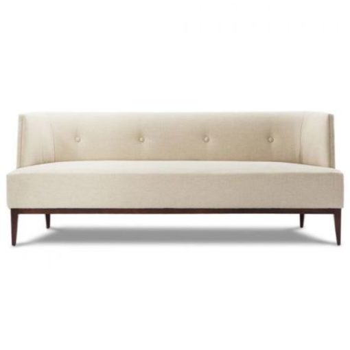 Chic Loveseat w/ Curved Back and Sleek Dark Walnut Stretcher.Upholstered in Linen Pearl. 100% Polyester.Premium Poly Foam Seat Cushion. 1