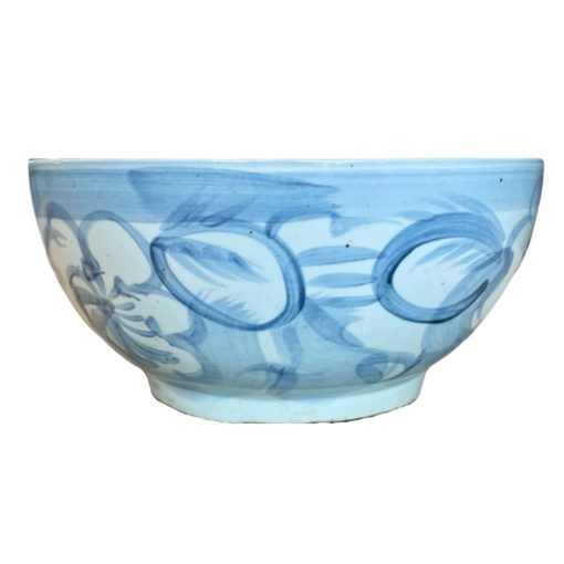 Deep White and Blue Bowl w/Painted Flowers16" Dia 1