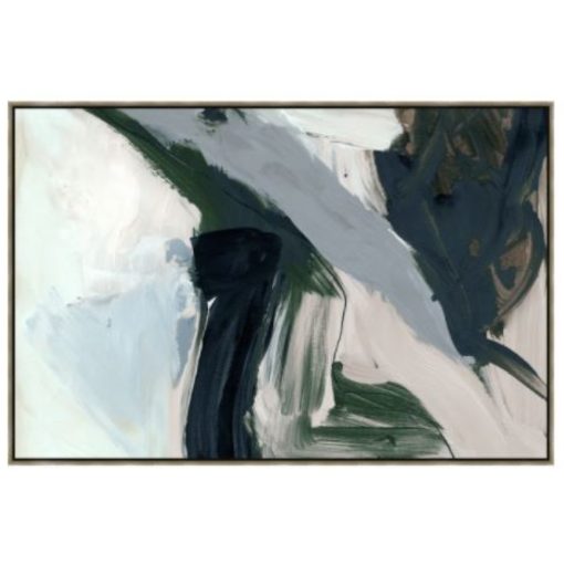 Giclee on Gallery Wrapped Canvas. Abstract Featuring Large Brushstrokes of Green and Navy Blue. Artist Enhanced w/ Floater Frame. 1