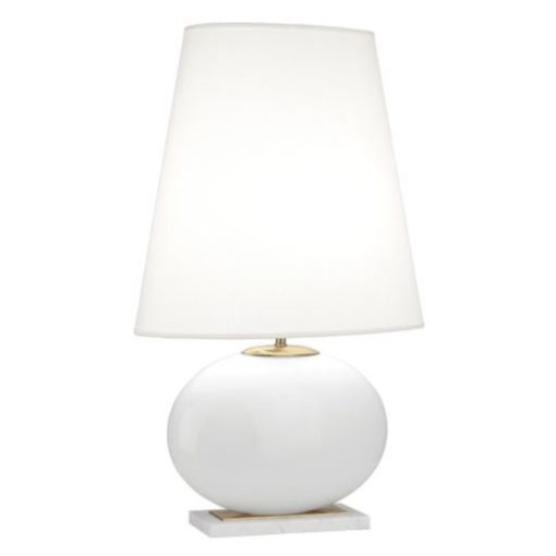 White Glass Table Lamp W/ Modern Brass & White Marble Accents. 1