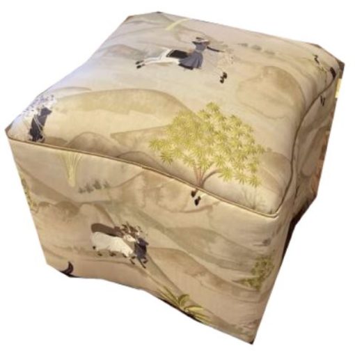 Upholstered Curved Ottoman. Available in Additional Fabric Options.