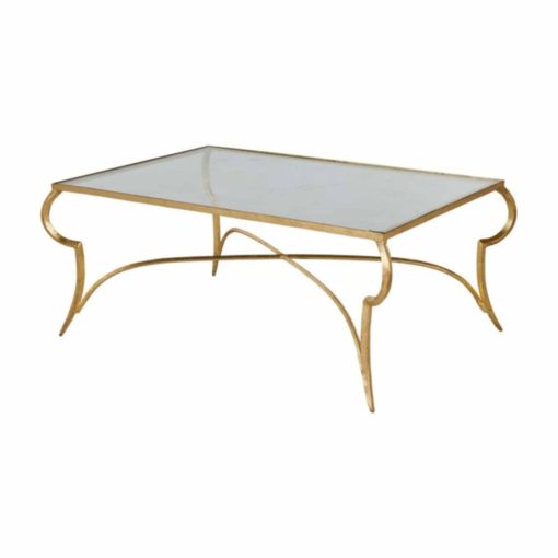 Tempered Glass Tabletop on Iron Base with Gold Leaf Embellishment and Arch Motif Style Legs. 1