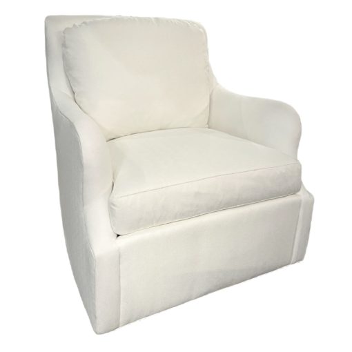 Lillian August Swivel Chair w/ Upholstered Based and Loose Back Cushion. Standard Seat Cushion. Geometric Ivory Fabric HW 2783-05 Grade C. Inside seat 19"D, Seat 19"H., Arm 24.5"H.