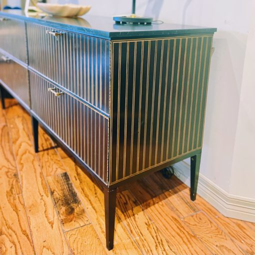 Unique Double Chest Featuring Marquetry Details & Contrasting Maple Veneers w/ Antiqued Brass Accents and Honed Marble Top. 3