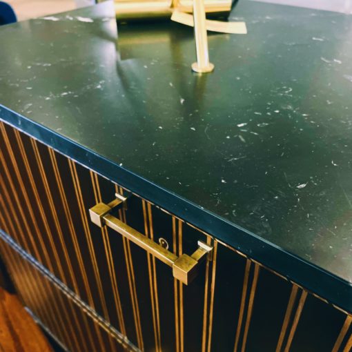 Unique Double Chest Featuring Marquetry Details & Contrasting Maple Veneers w/ Antiqued Brass Accents and Honed Marble Top. 5