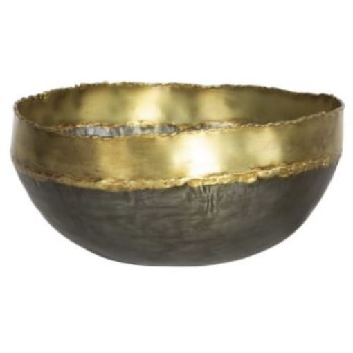 Large Handmade Sheet Steel Bowl in Satin Lacquer Finish w/Brass Detailing. 1