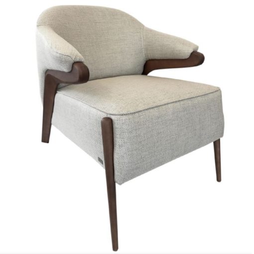 Upholstered Armchair in Walnut Frame and Grey Fabric. 1