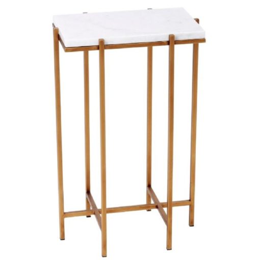 Rectangular Gold and White Marble Accent Table