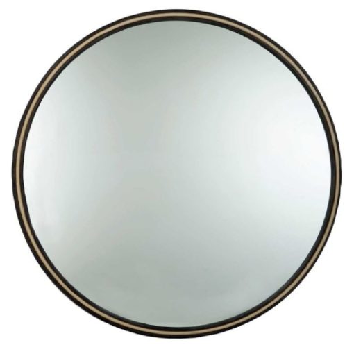 Oversized Round Mirror Trimmed in a Black and Natural Combination. 1