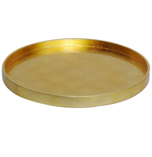 Med. Gold Leaf Lacquer Round.Serving Tray